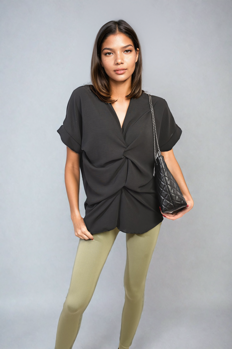 V-Neck Twist Front Top Moda