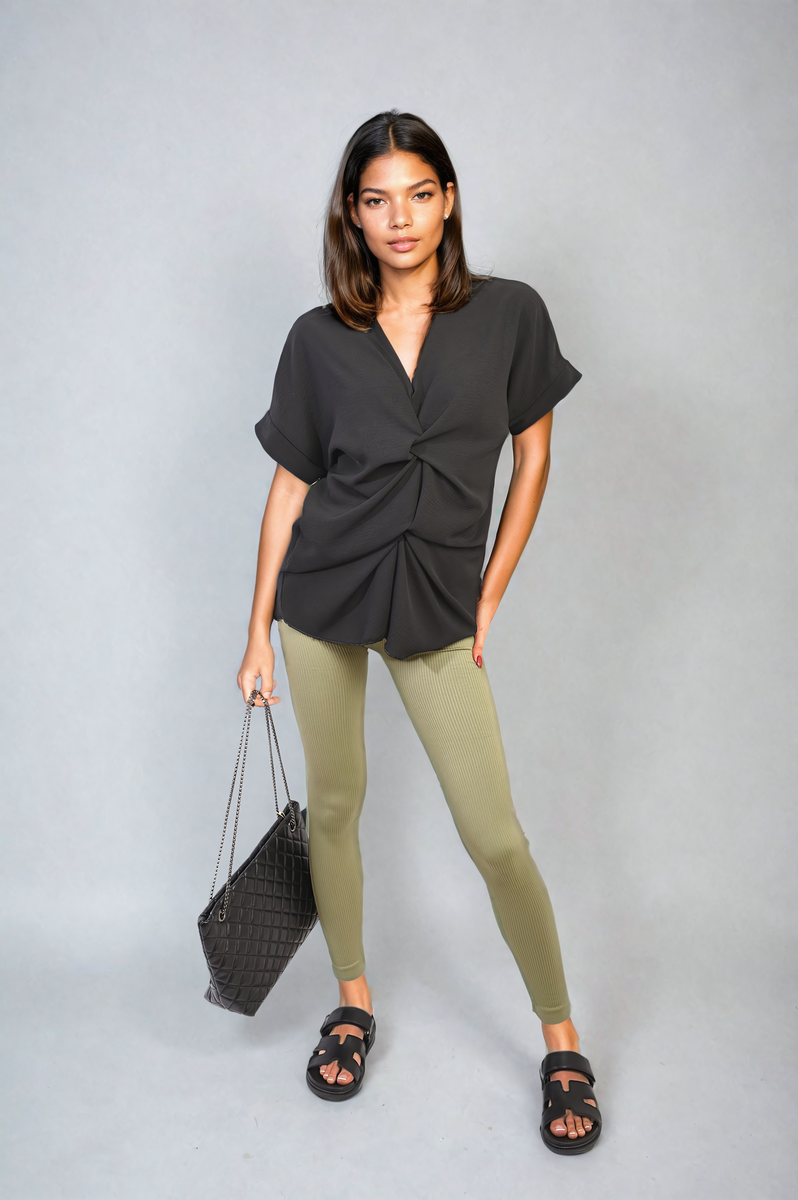 V-Neck Twist Front Top Moda