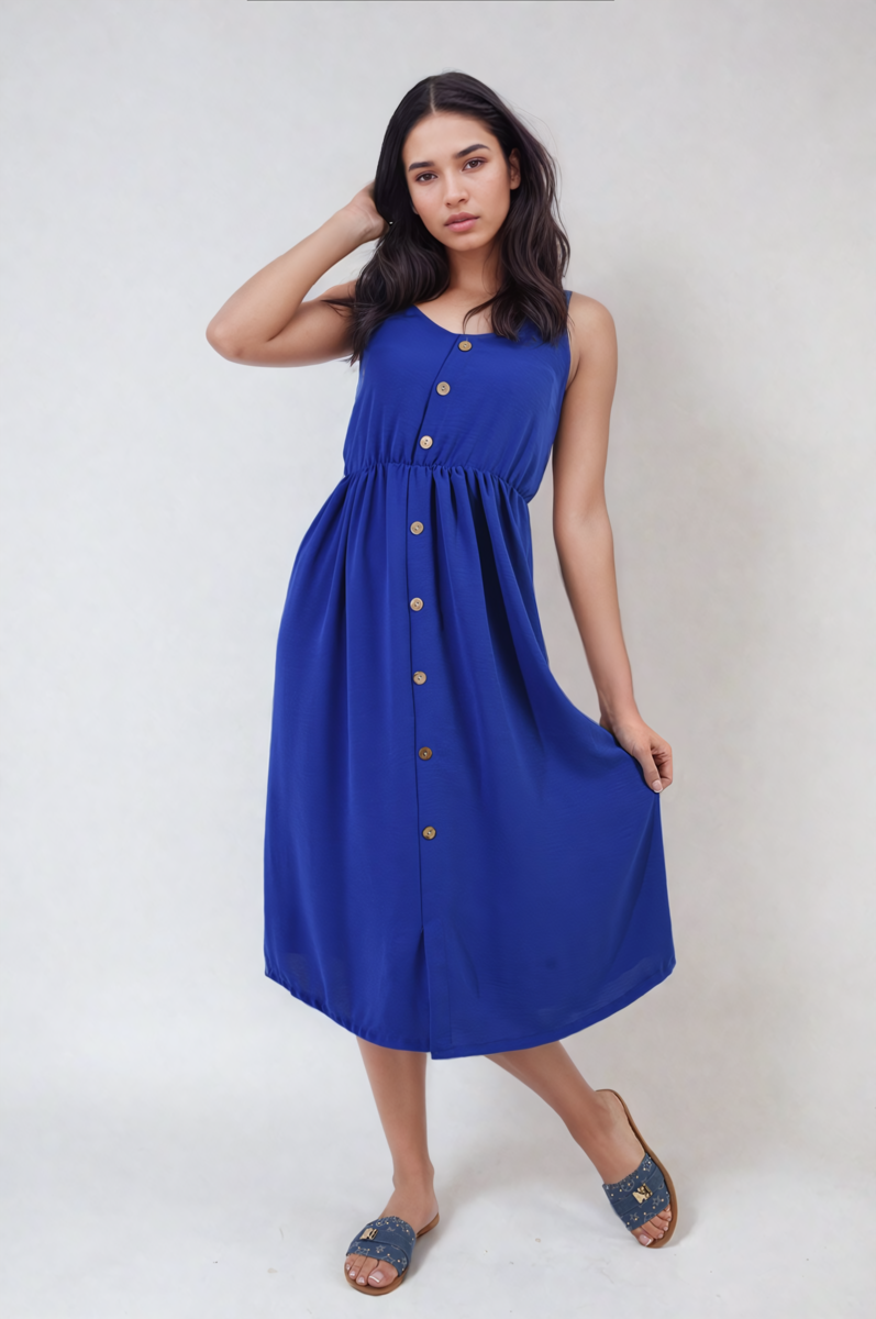 Button Front Strappy Midi Dress Moda