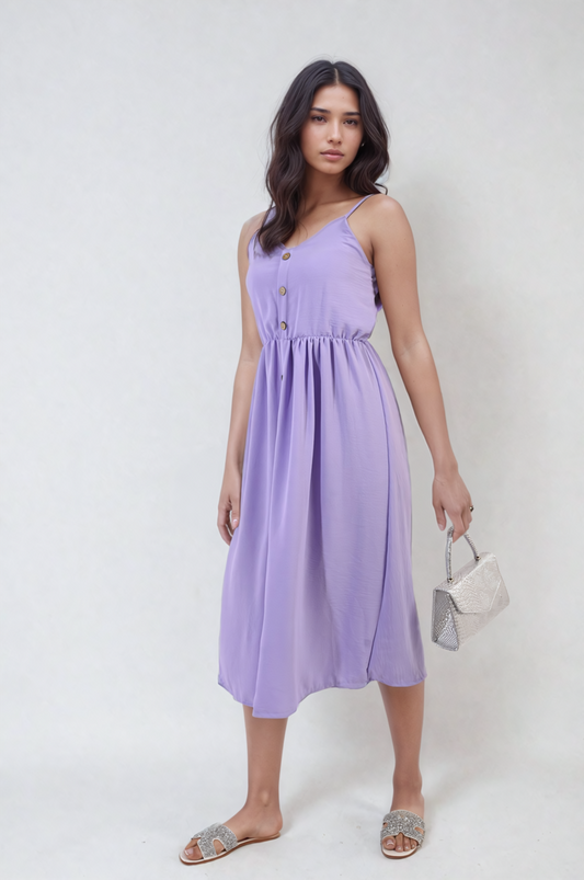 Button Front Strappy Midi Dress Moda