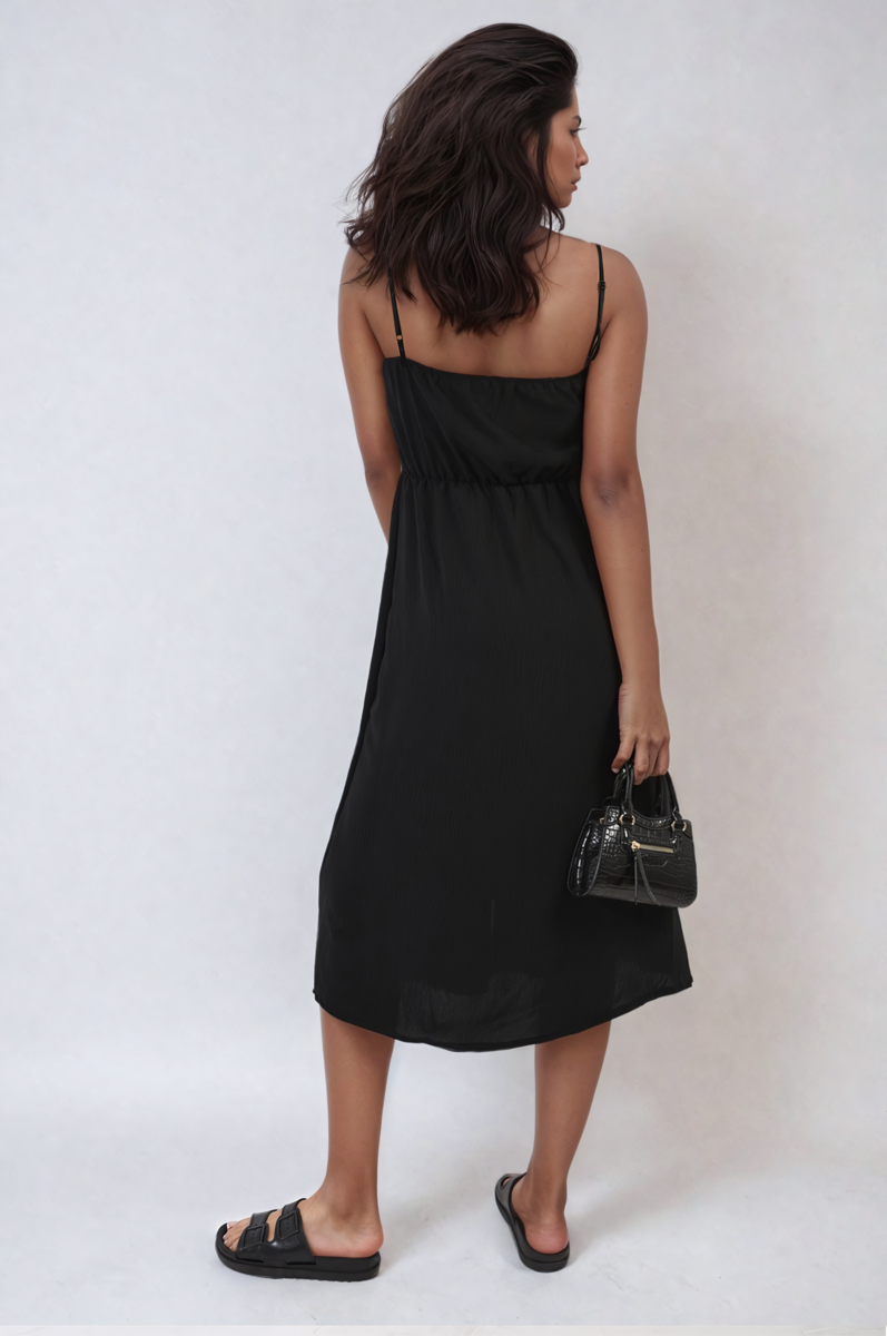 Button Front Strappy Midi Dress Moda