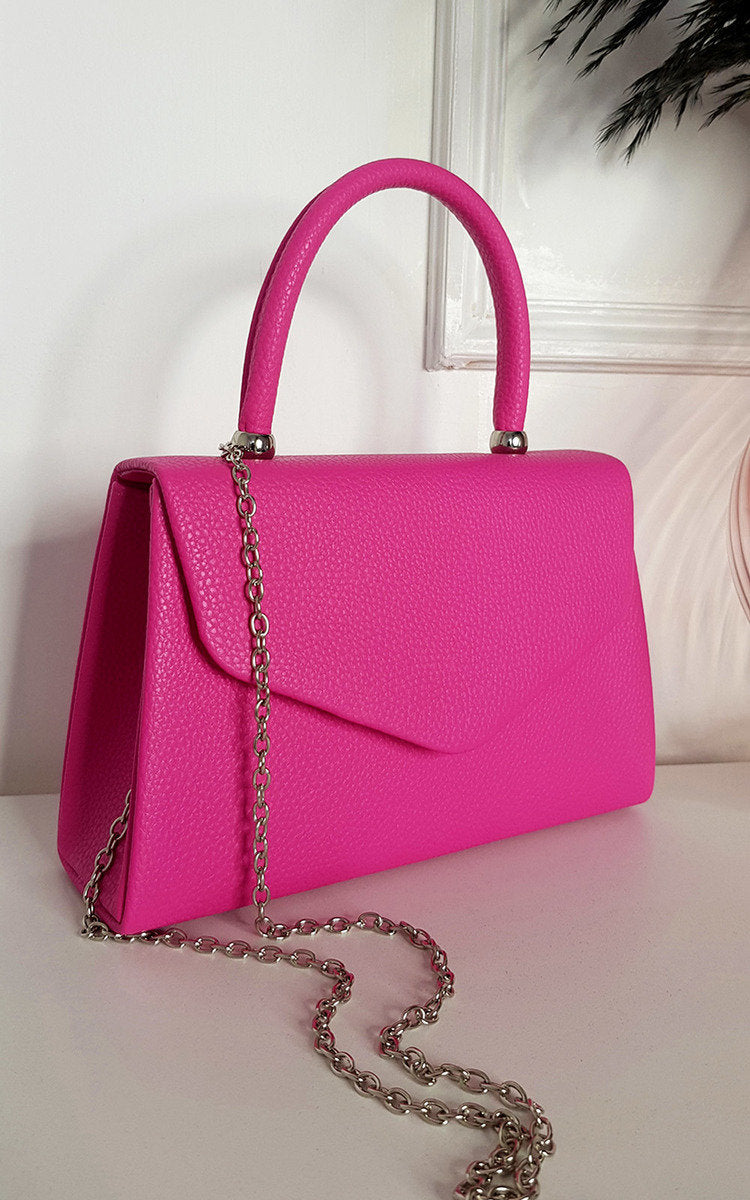 Faux Leather Envelope Bag with Chain Strap Moda