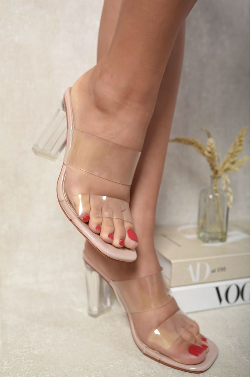 Transparent Double Strap Clear Block High Heels Moda