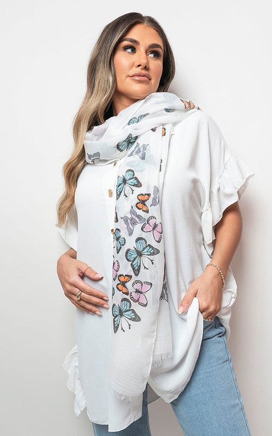 Butterfly Print Maxi Scarf Moda