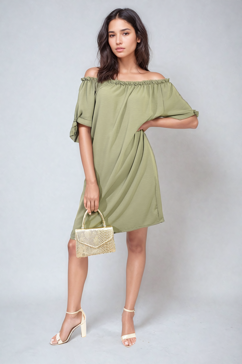 Knot Cuff Off Shoulder Mini Dress