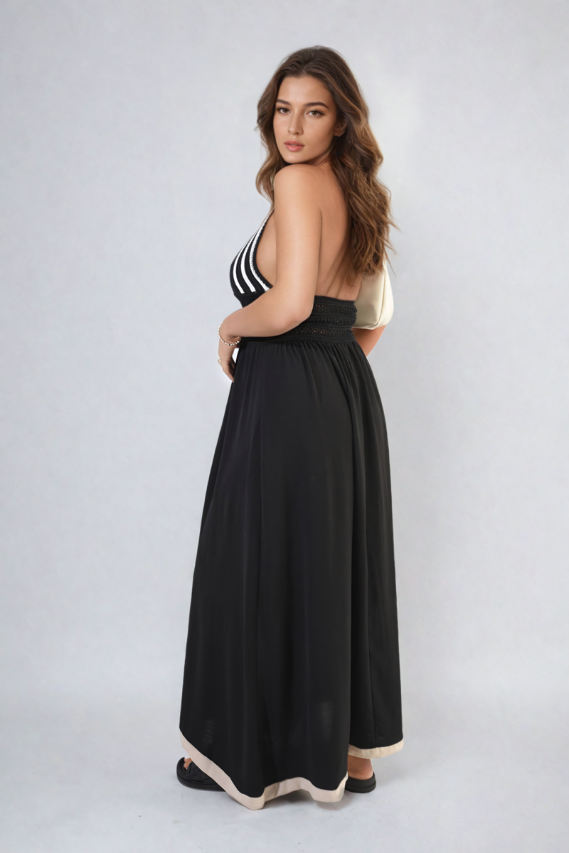 Crochet V-Neck Halter Backless Maxi Dress Moda