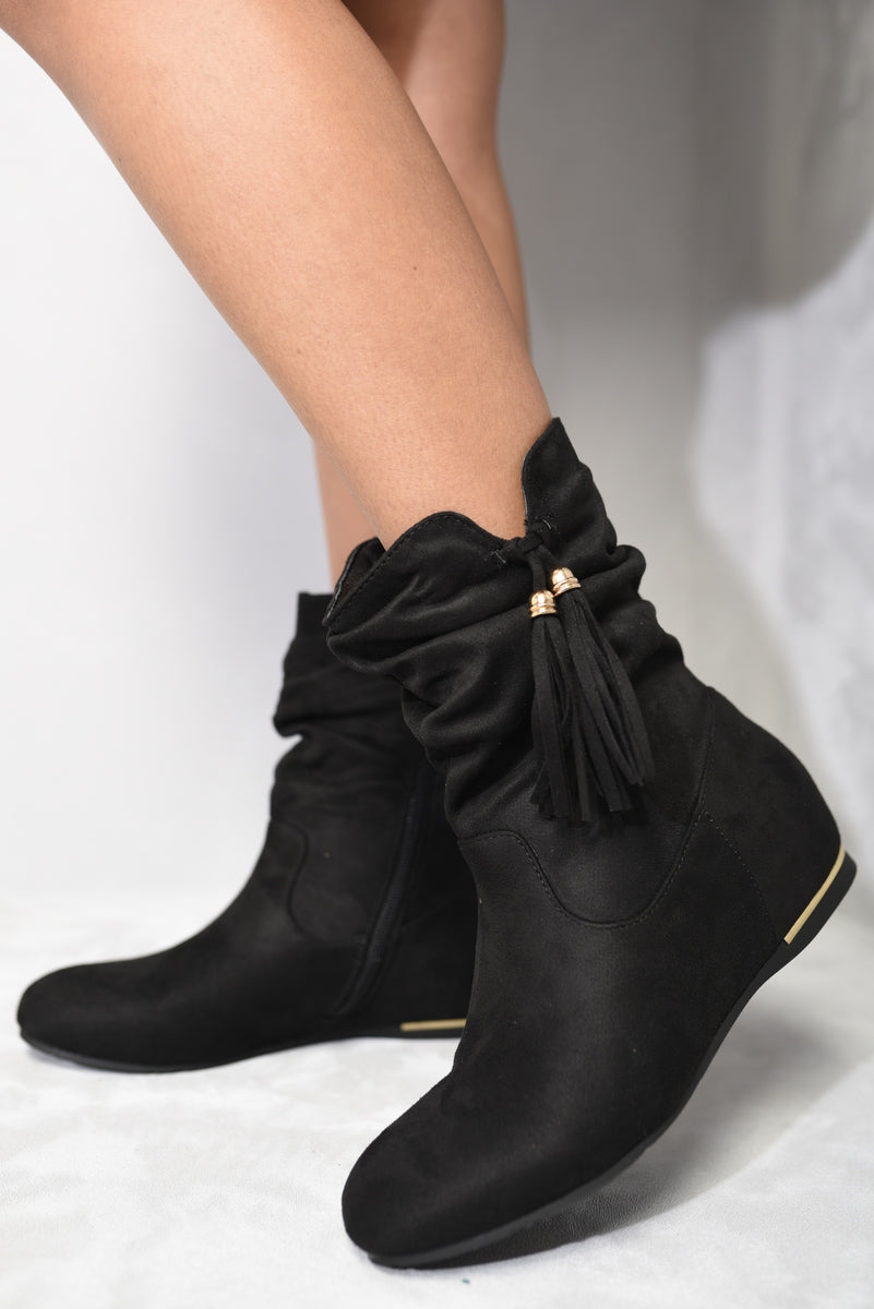 Tassle Detail Rouched Ankle Boots