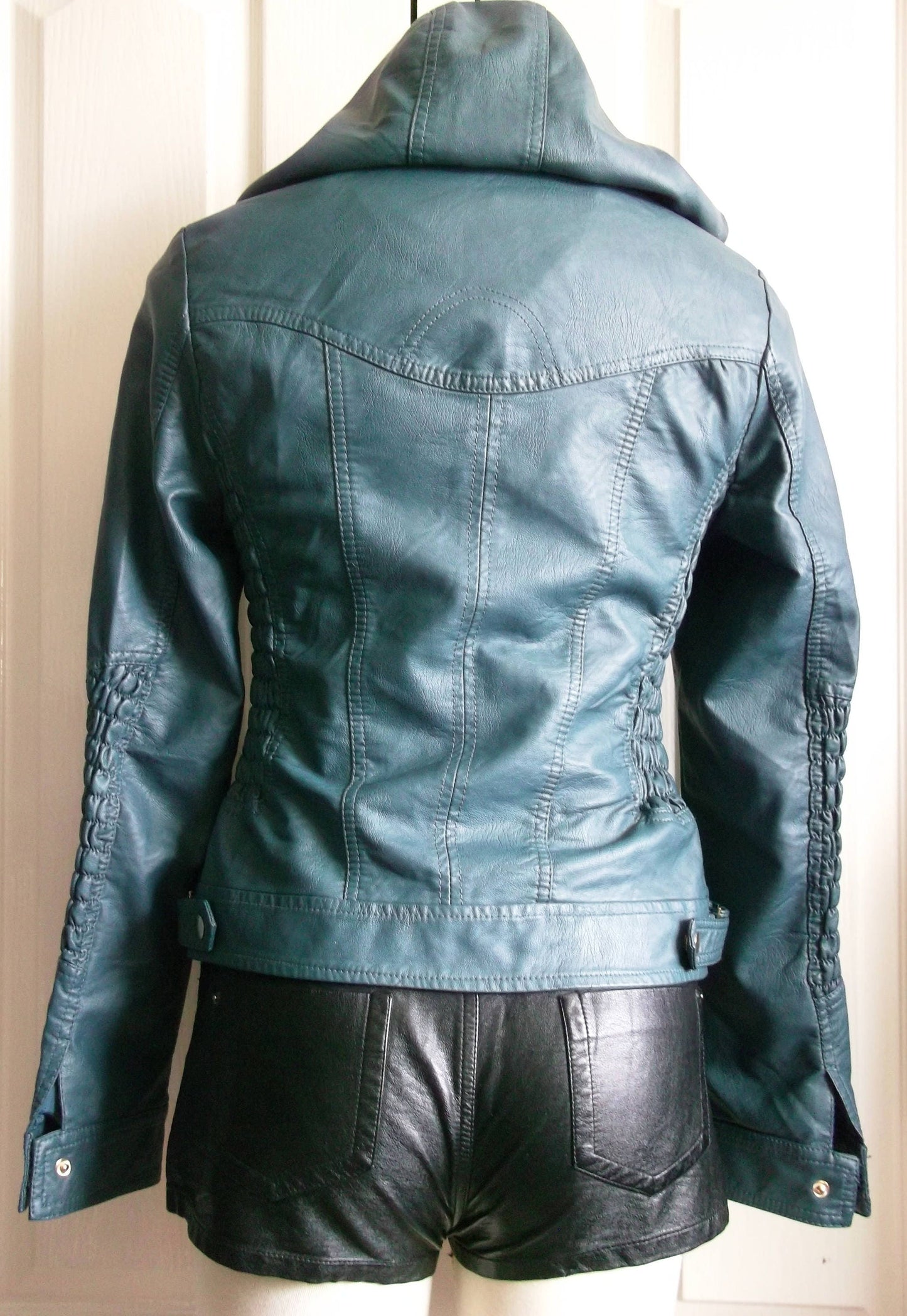 bottle green faux leather French Designer Vintage . size 10-12hooded faux leather jacket Etsy