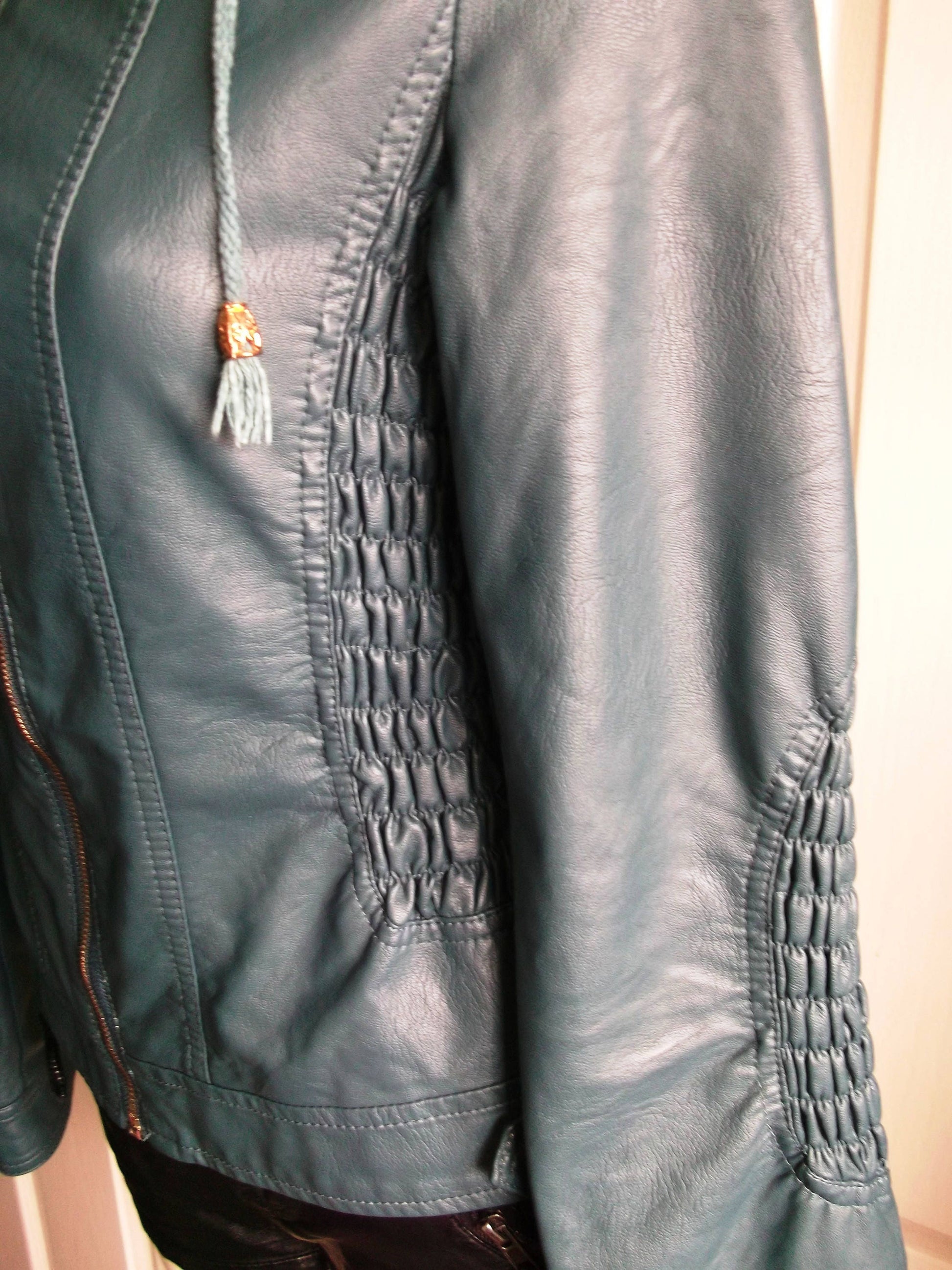 bottle green faux leather French Designer Vintage . size 10-12hooded faux leather jacket Etsy