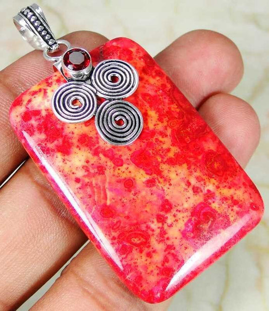 chunky unusual Sea Sediment Jasper 925 Silver Handmade Designer Pendant 64mm&92.5%silver chain Etsy