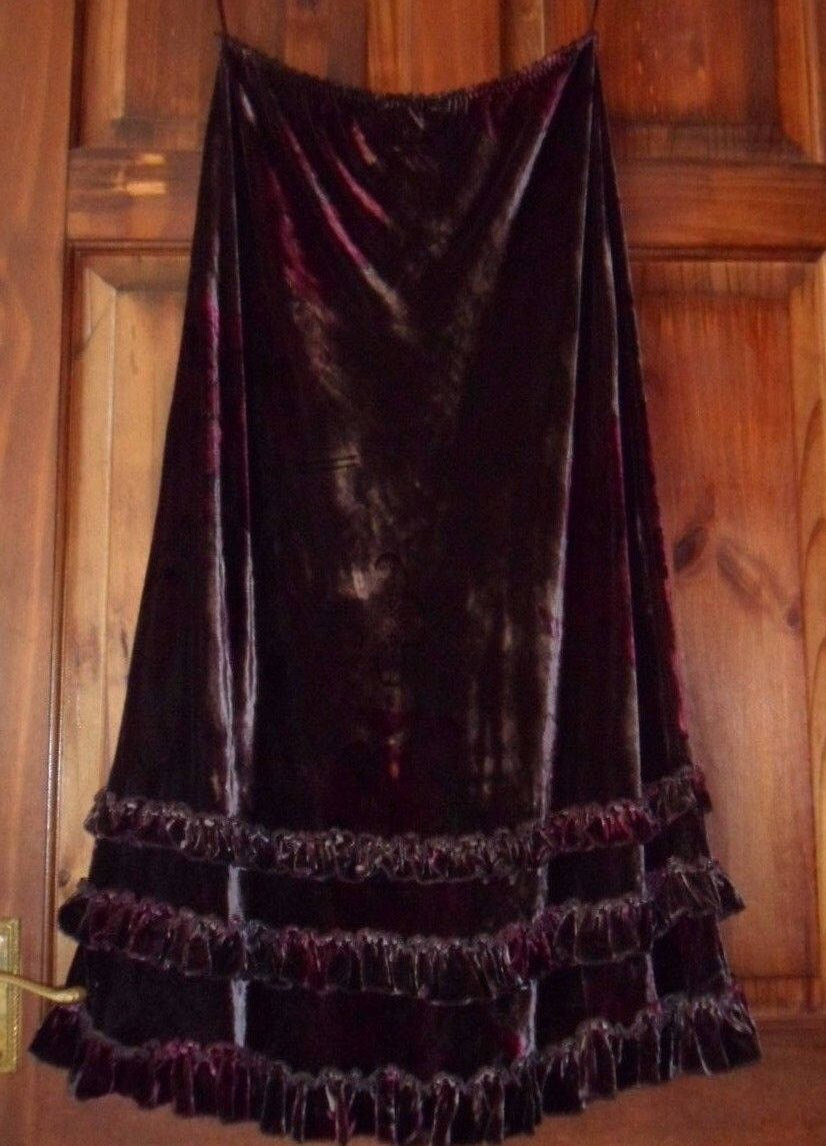 Monsoon silk velvet long tiered ruffle skirt, floral dark brown/purples. size 12 Etsy