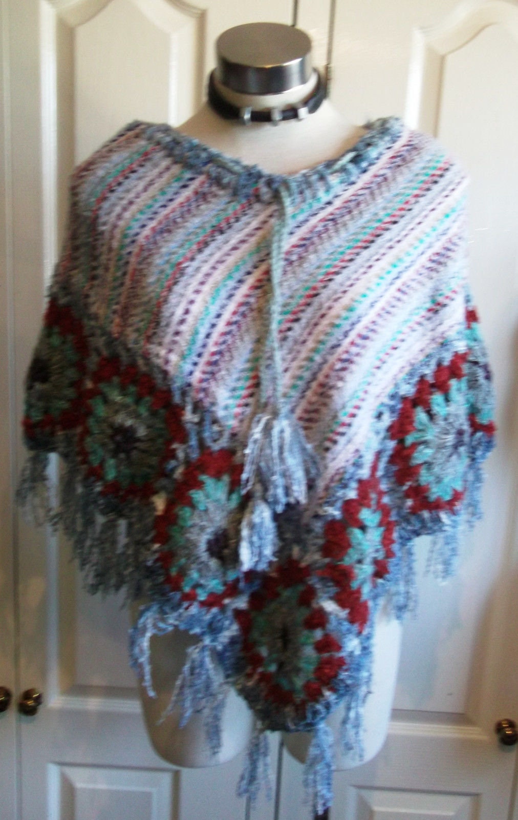 gorgeous hand-made woollen tassled poncho with loose ends-size medium Etsy