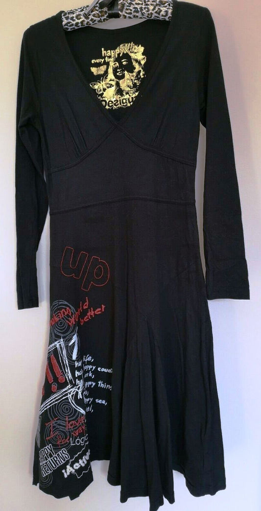 Womens Desigual dress-black, long sleeves, diag hem stunning Designer item Etsy