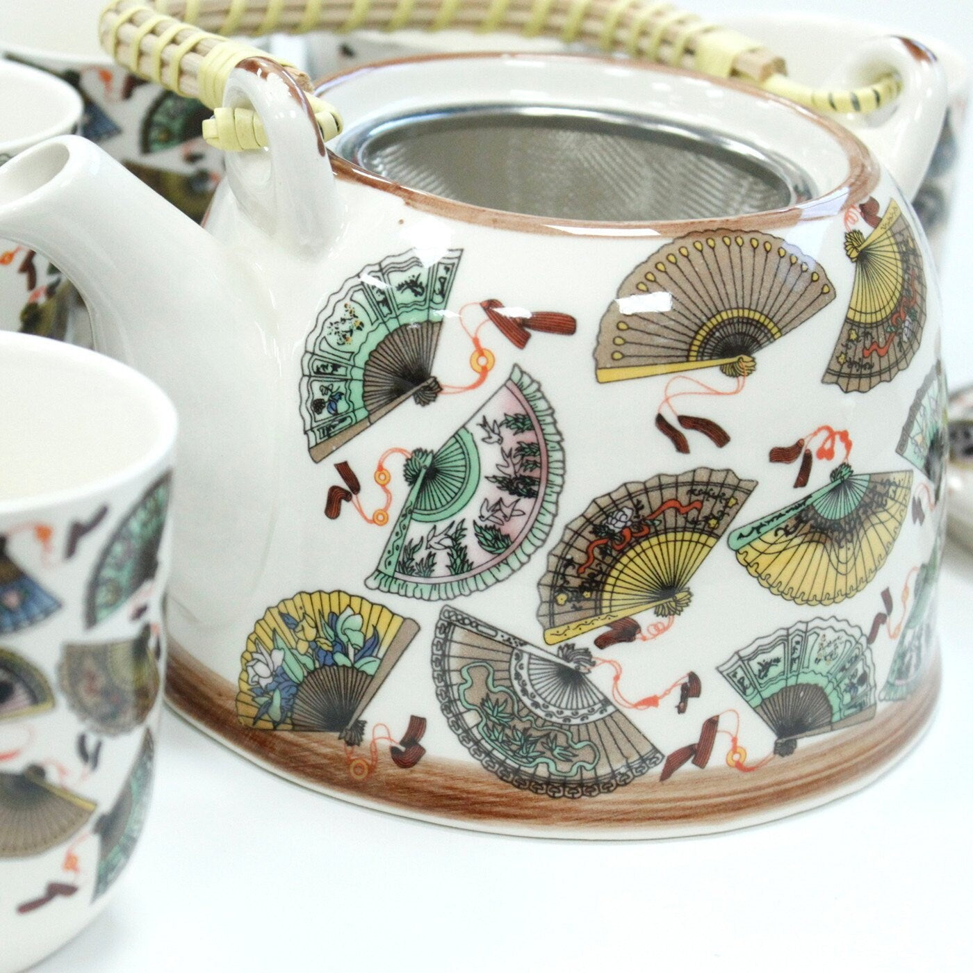 CeramicHerbal Teapot Set - FANS with metal strainer in the lid and six matching cups. Etsy