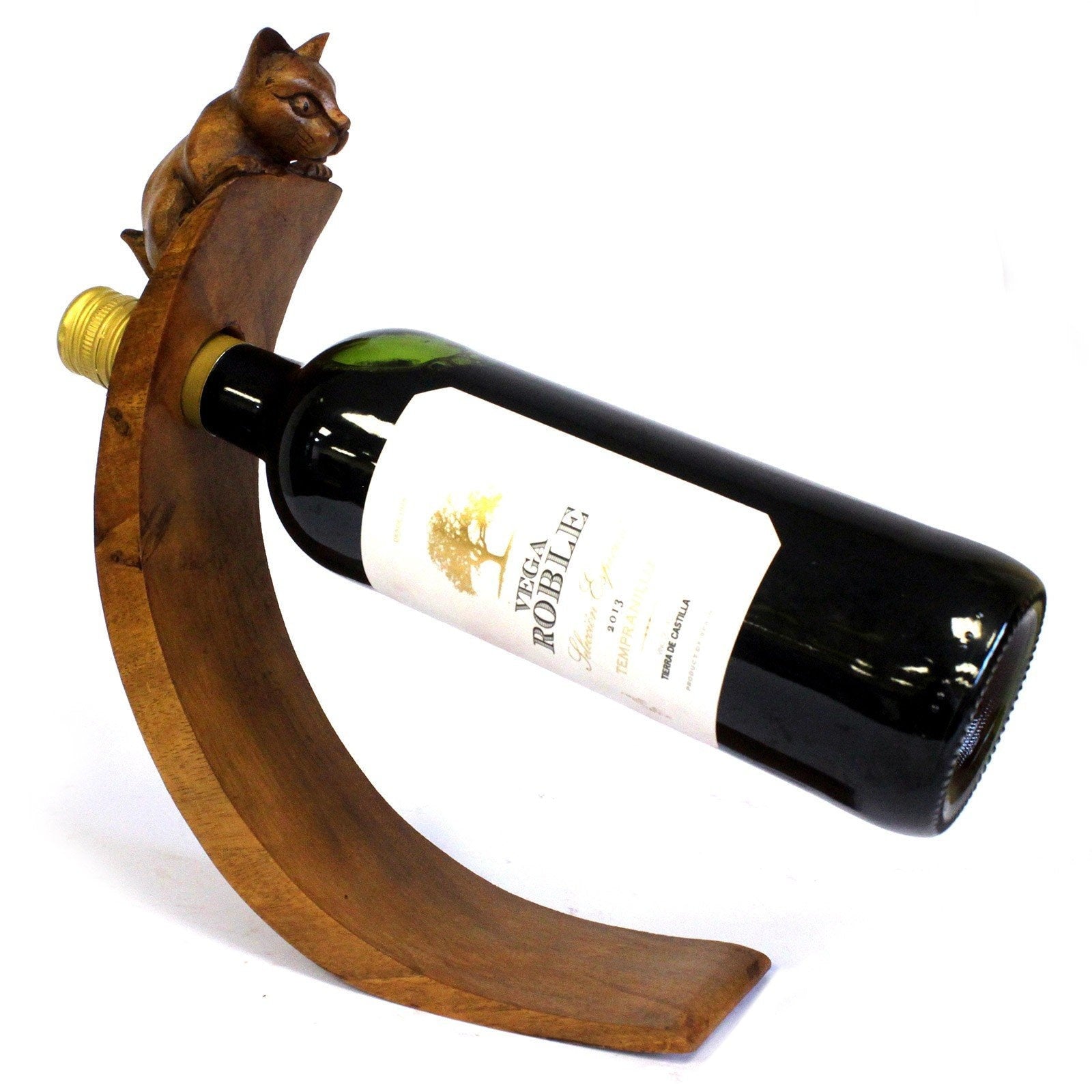 unique Suar wood, hand-carved Balance Wine Holders - Cat.Perfect gift item, for the home Etsy