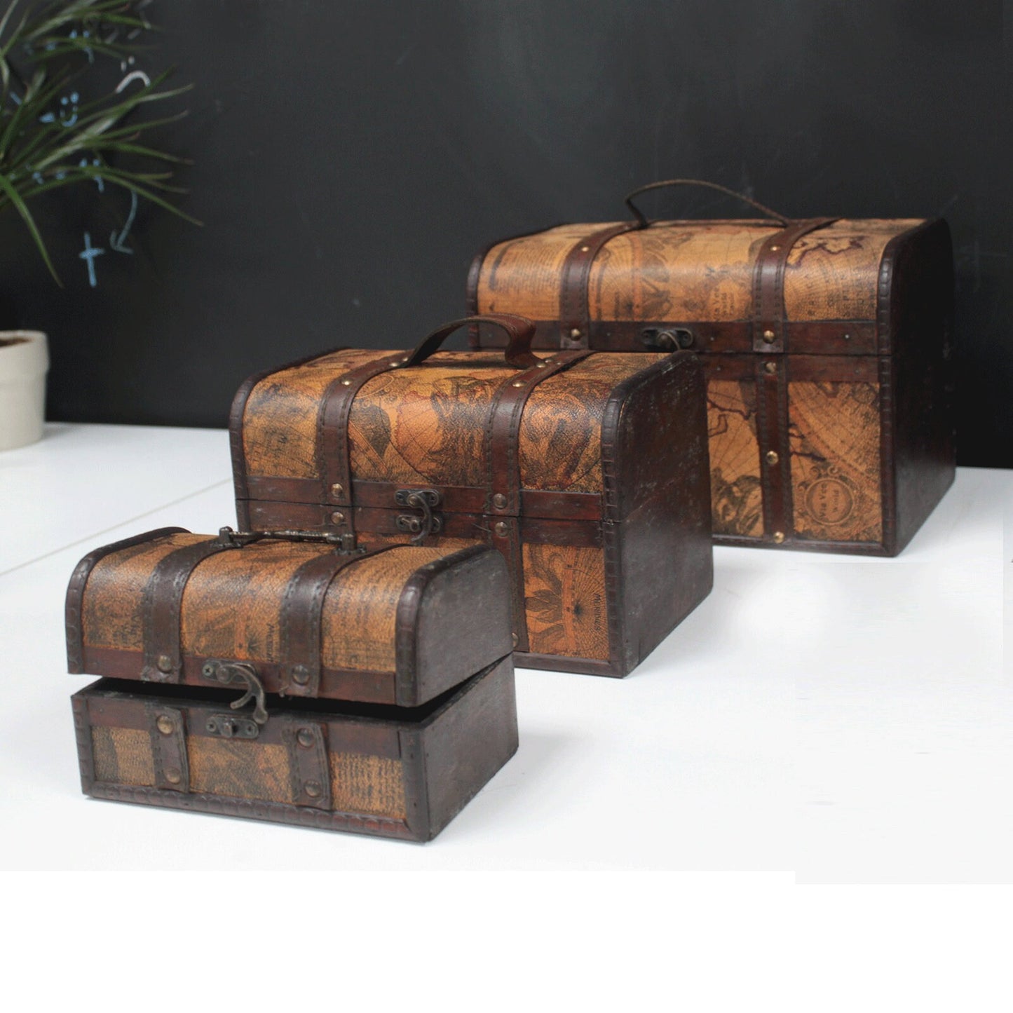 steampunk, antiqued, shabby chic Old Map Chest - Set of 3.perfect gift item, home decor Etsy