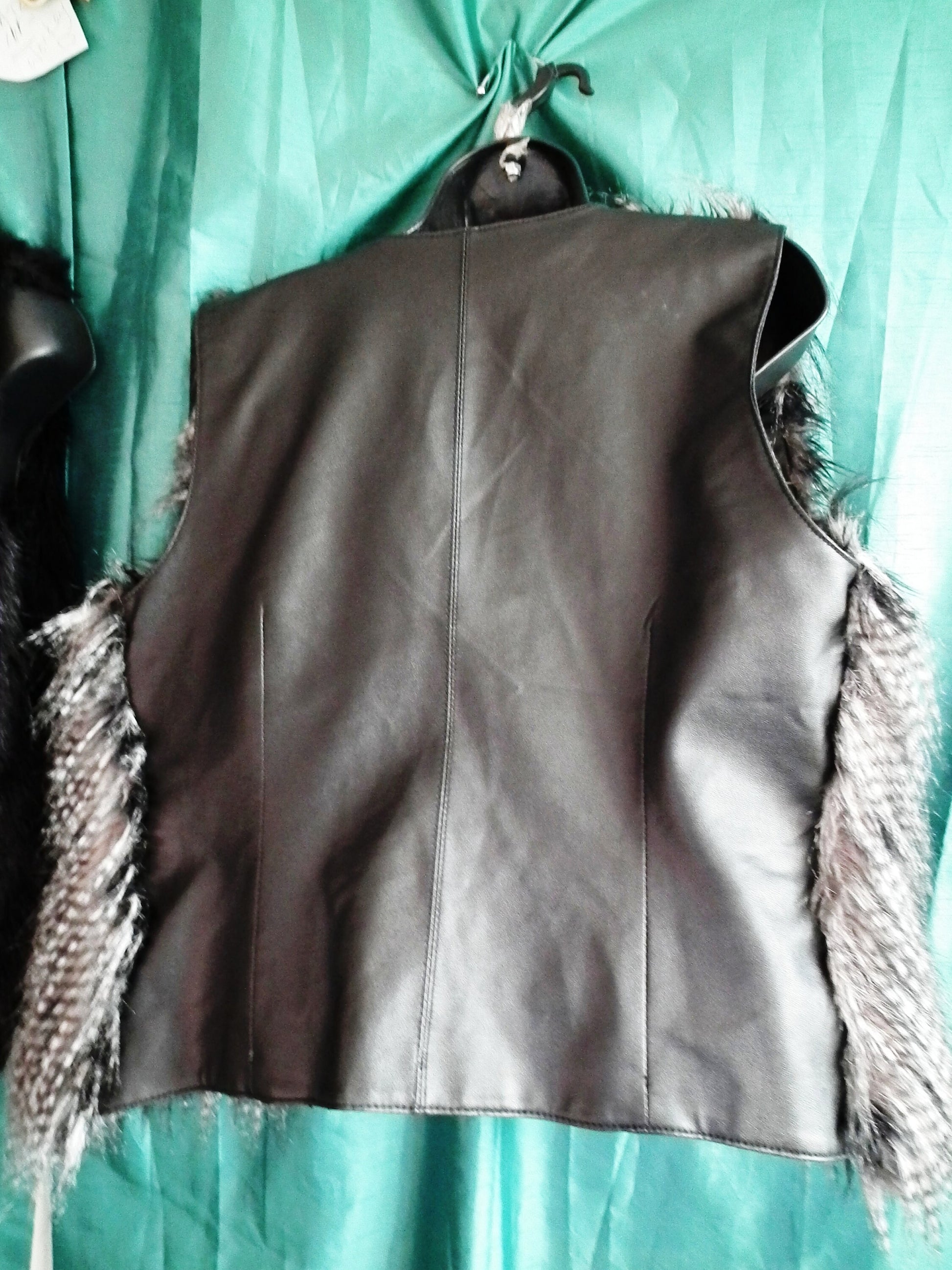 Women's Vero Moda Black Long Faux Fur Gilet Sleeveless faux Leather back XL 16 Etsy