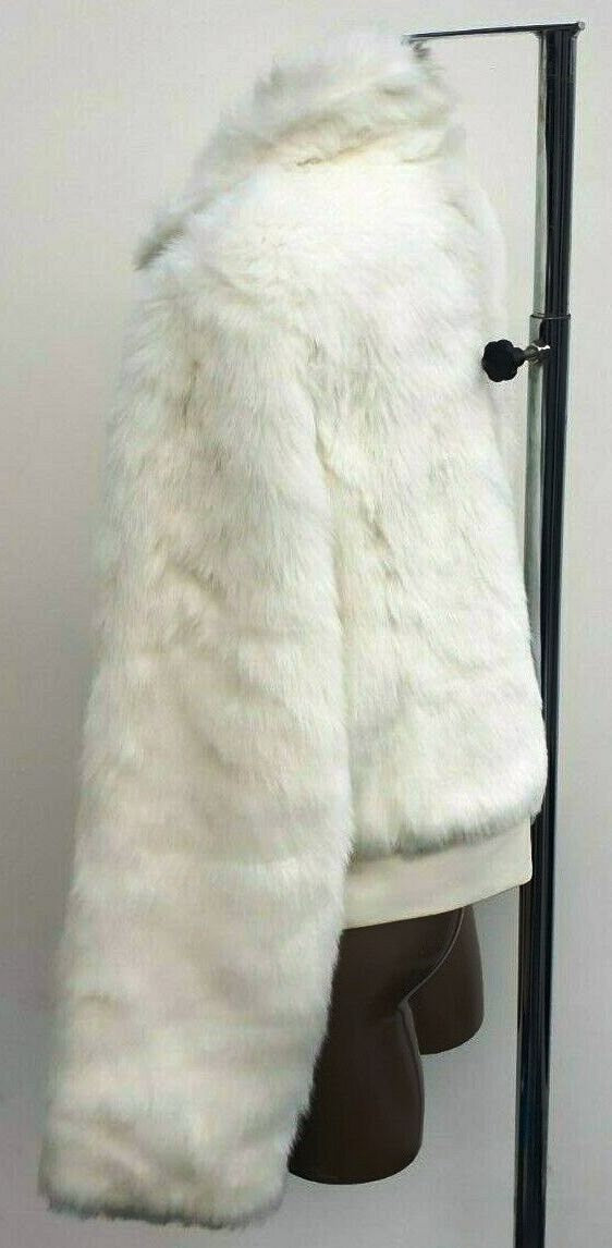 Women's Yazz White Faux bomber Jacket Winter Shaggy faux fur .Faux leather hem &,ZIP Size 16/18uk Etsy