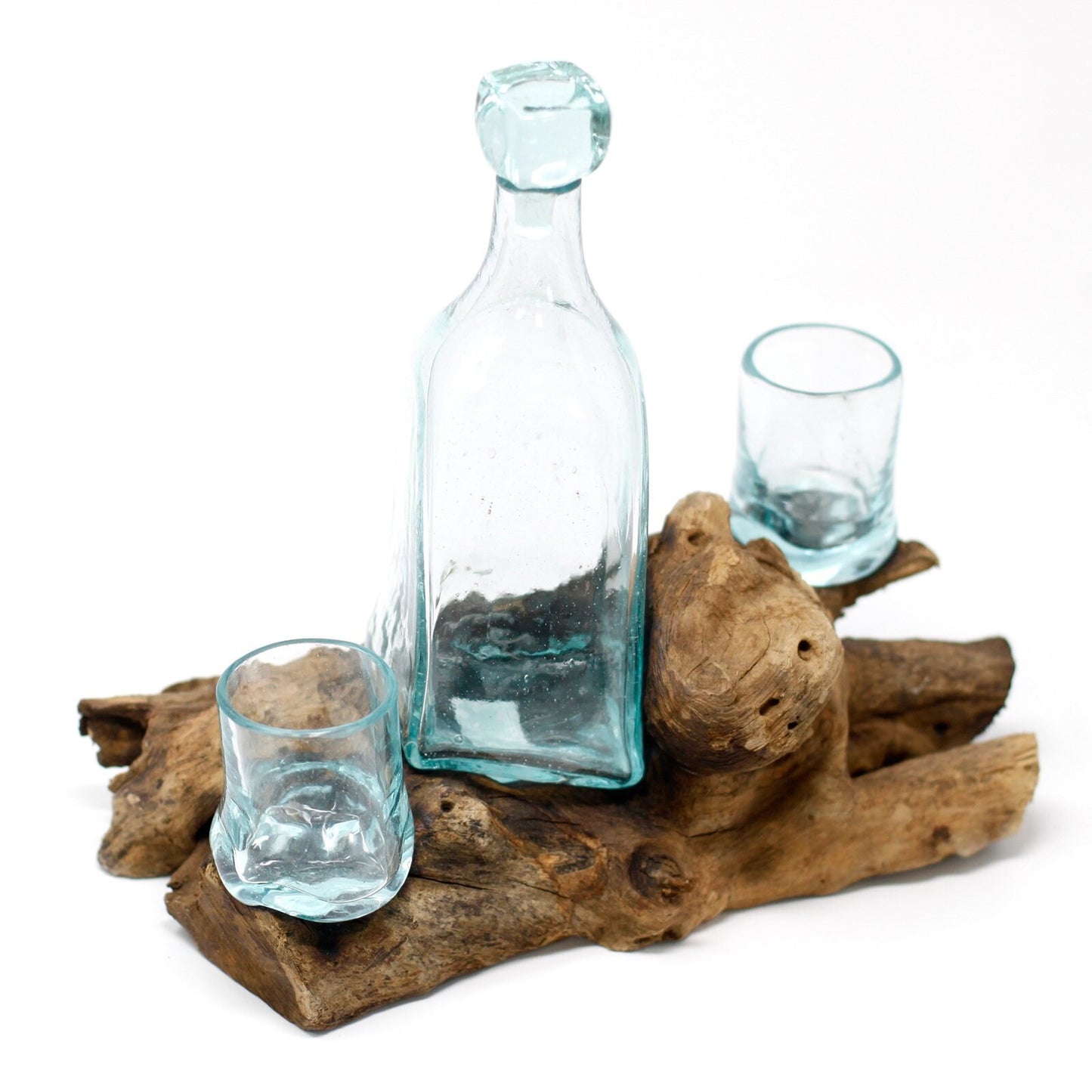 HAND CRAFTED Molten Glass on Wood- Whisky Set -recycled glass & Gamal wood. Etsy