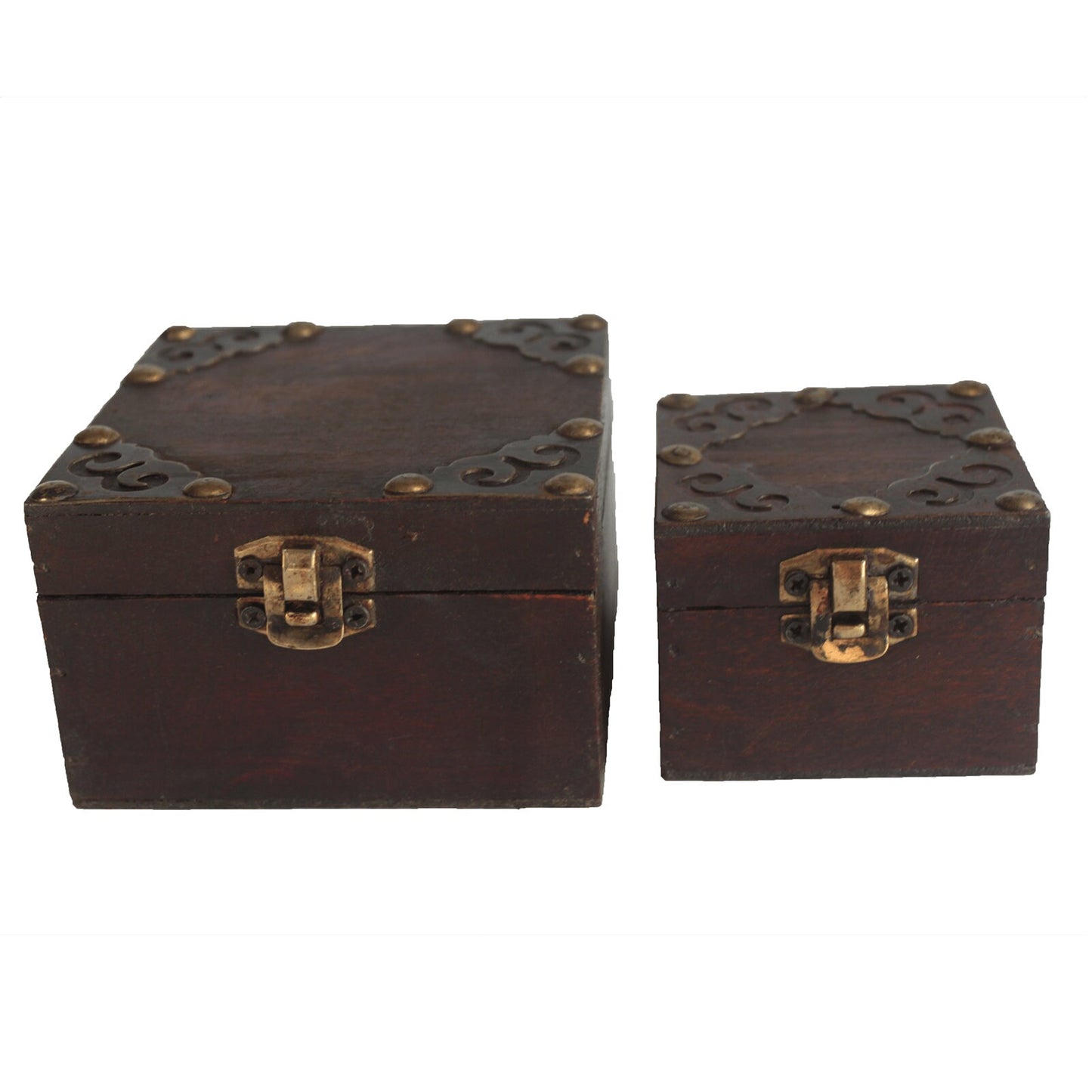 Set of 2 hand-made wooden Gothic/steampunk Square Boxes -antique style with brass catch Etsy