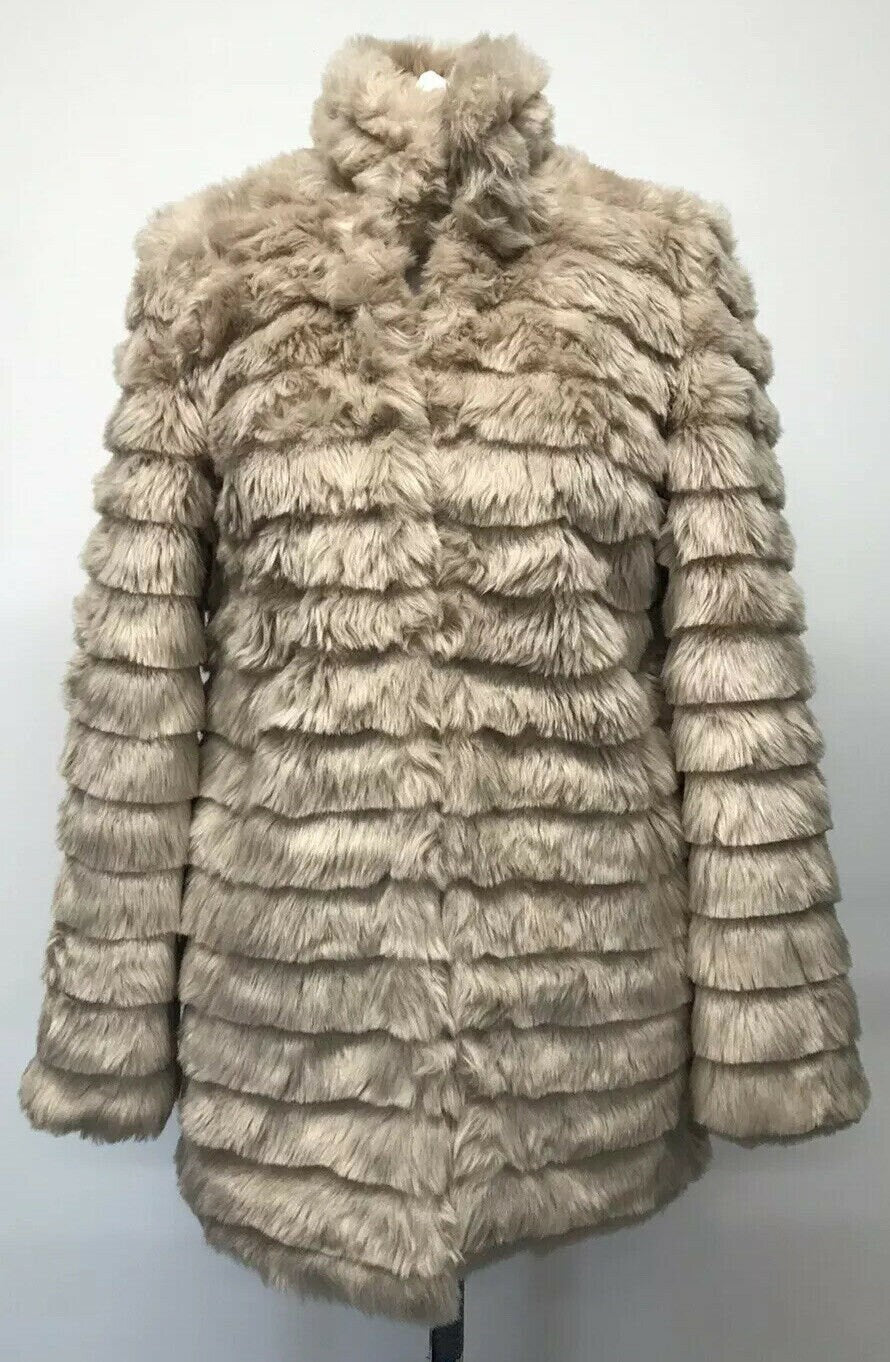 gorgeous PAPAYA Womens Beige Faux Fur 3./4 Coat Jacket Size UK S,lined.v.warm Etsy