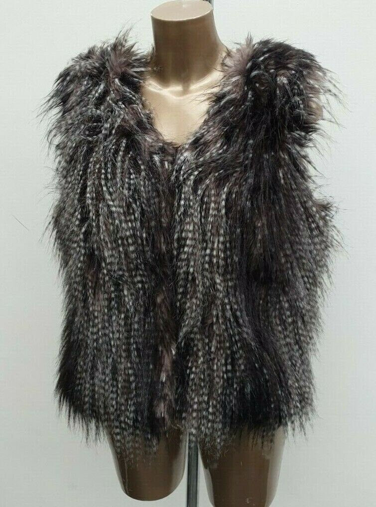Women's Vero Moda Black Long Faux Fur Gilet Sleeveless faux Leather back XL 16 Etsy
