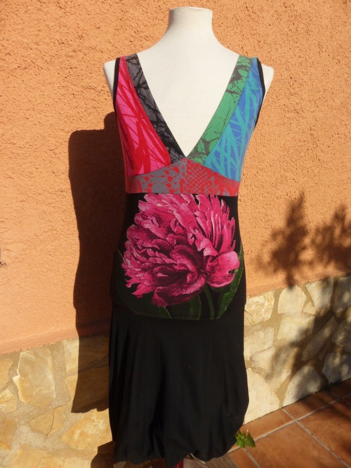 vintage Ladies Desigual V-Neck Bubble Hem Stretch Sleeveless Dress Size M Etsy