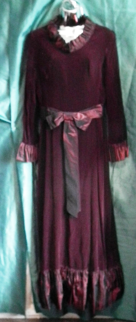 GothicVictorian burgundy true vintage velvet&taffeta,long eve dress-victorian ruffle collar.Bust 38",Length 57" Etsy