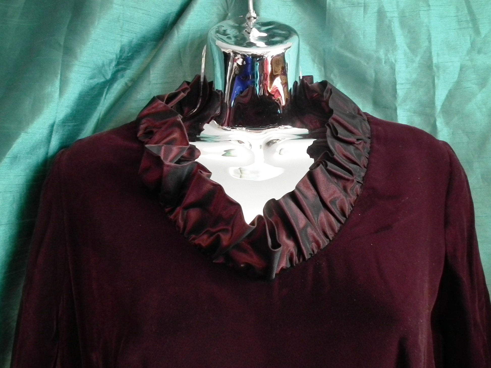 GothicVictorian burgundy true vintage velvet&taffeta,long eve dress-victorian ruffle collar.Bust 38",Length 57" Etsy