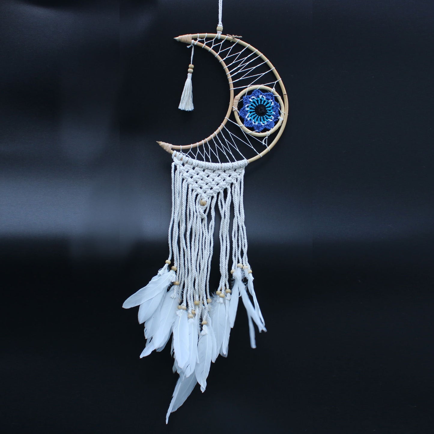 HANDMADE-Protection Dream Catcher-Sm Macrame MOON-21x1x21x68cm with feathers Etsy