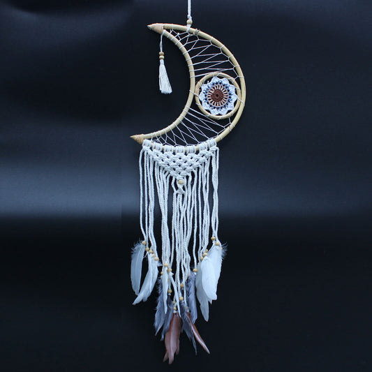 HANDMADE-Protection Dream Catcher-Sm Macrame MOON-21x1x21x68cm with feathers Etsy