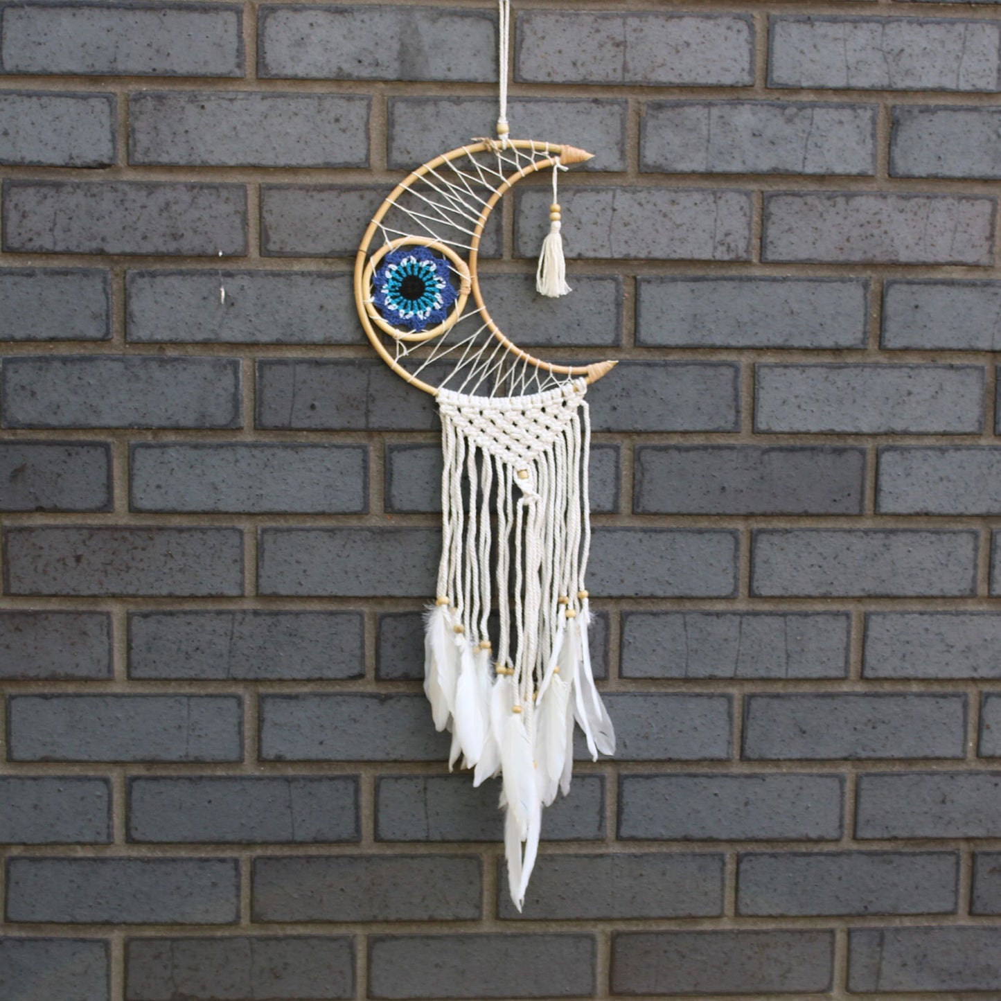 HANDMADE-Protection Dream Catcher-Sm Macrame MOON-21x1x21x68cm with feathers Etsy