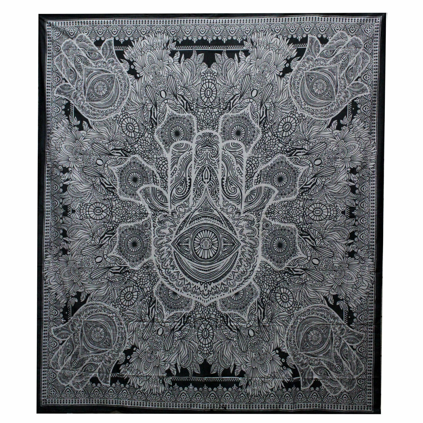 B&W handmade Double Cotton Bedspread/Wall Hanging-HAMSA-Width200cm Height: 230CM Etsy