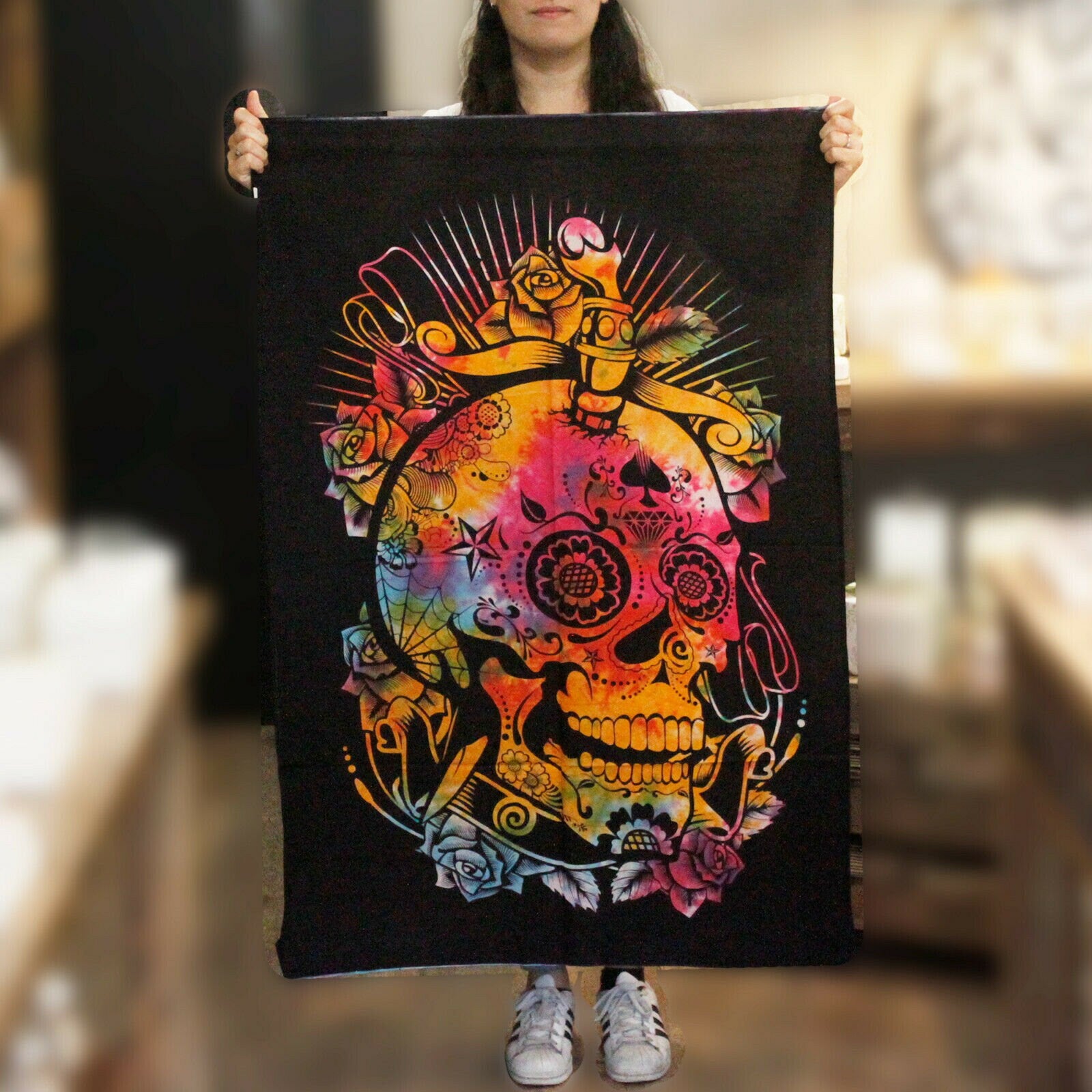 Paganhand-made Colour Cotton WALL ART/Wall Hanging-SKULL-Width 78cm, Height 112cm Etsy