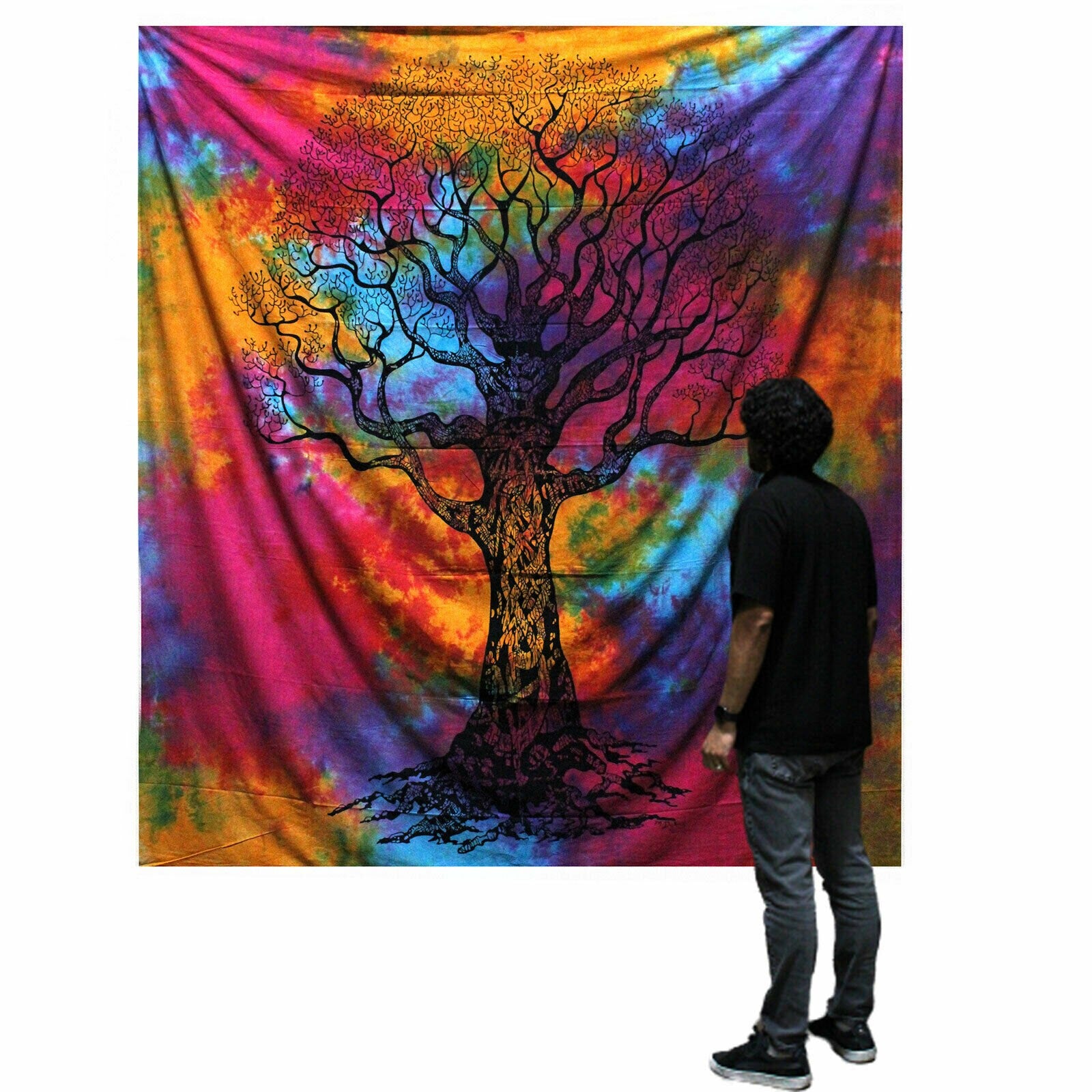 COLOUR hand-made, dyed Double Cotton Bedspread/Wall Hanging-WINTER TREE-W-230cm, Height 200cm Etsy