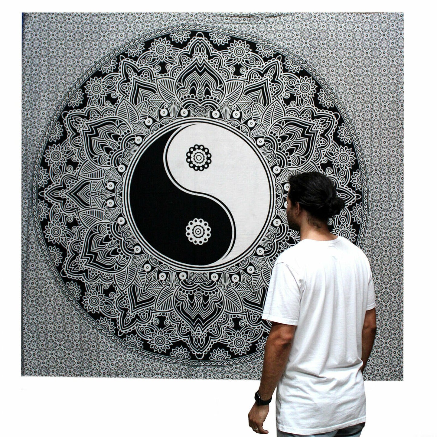 Black and white hand-made Double Cotton Bedspread/Wall Hanging-YIN YAN-Width200cm Height: 230CM Etsy