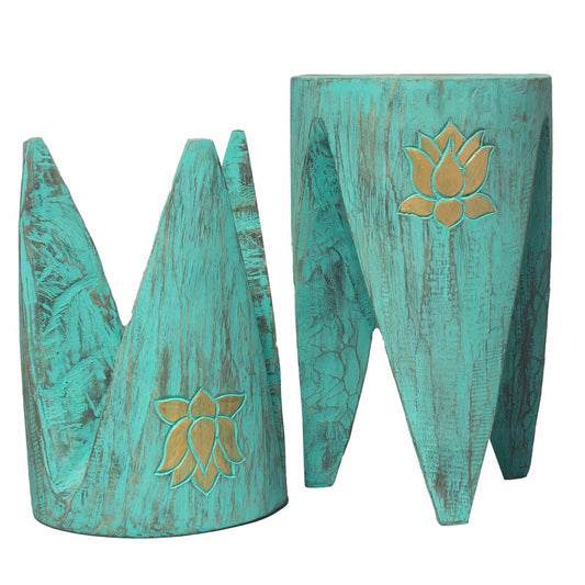 Hand-Made decorated Tribal Tables / Stools Alabasia wood. 30x30x40cm Turquoise Etsy