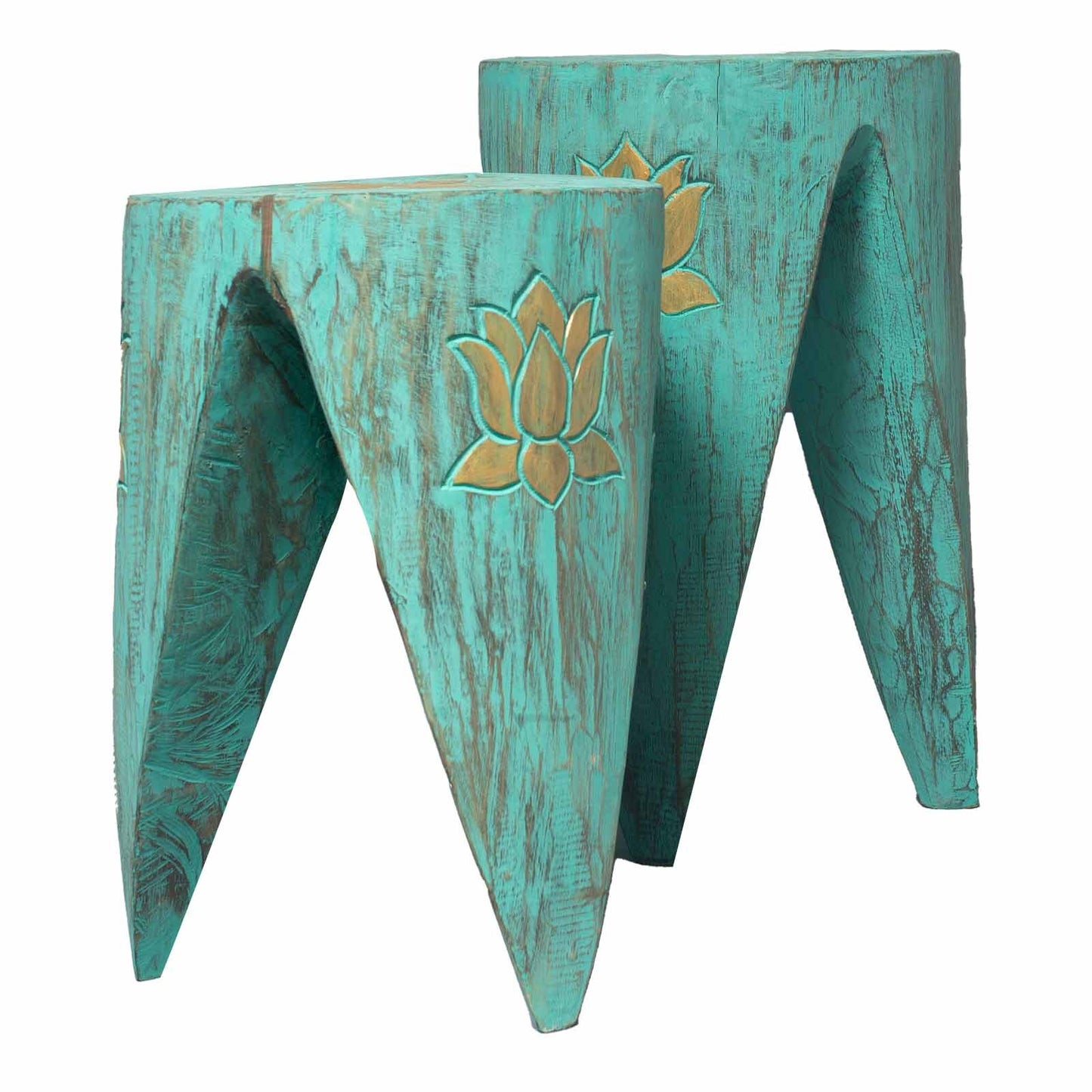 Hand-Made decorated Tribal Tables / Stools Alabasia wood. 30x30x40cm Turquoise Etsy