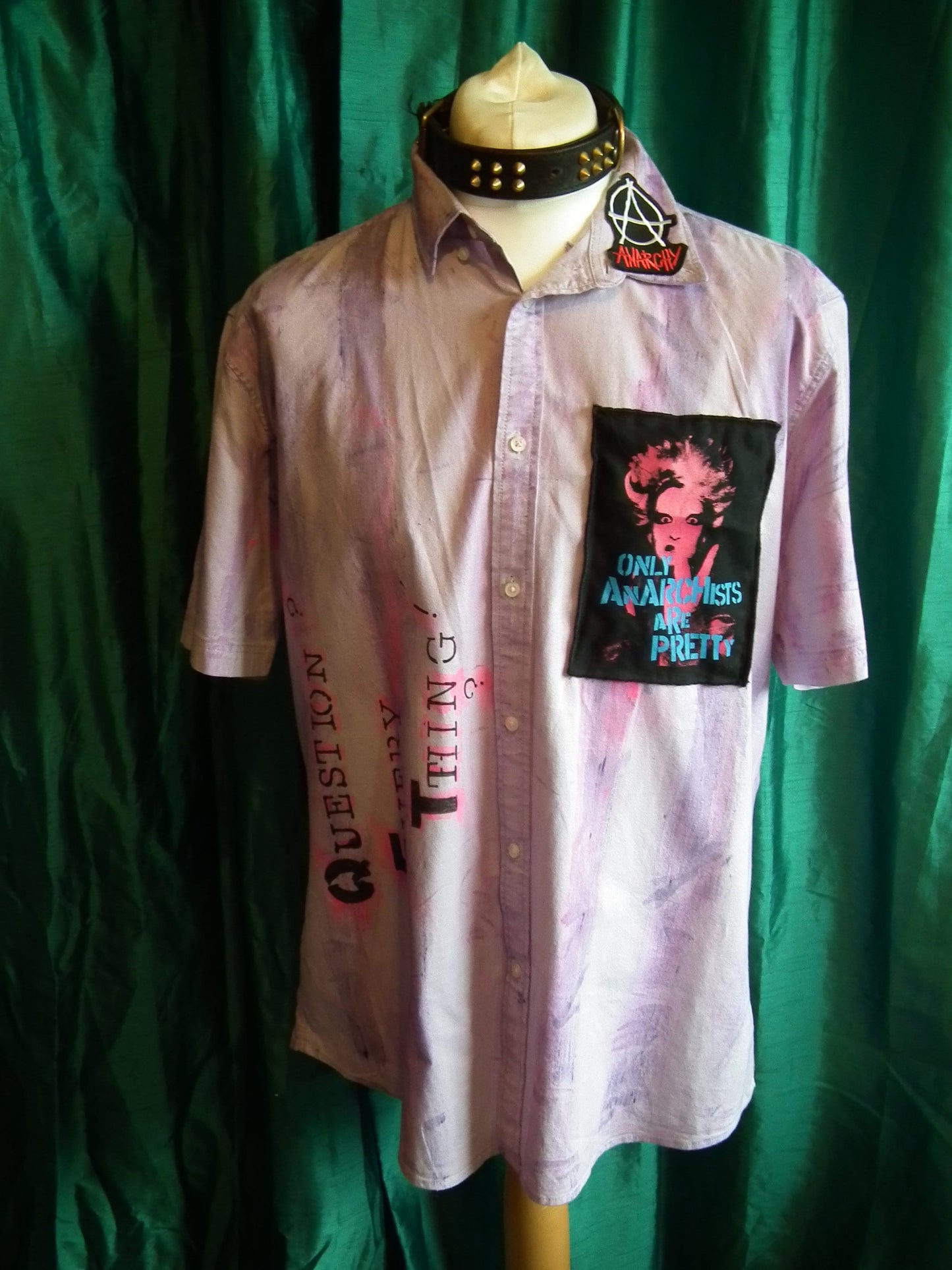 Bespoke Original  PINK/PURPLE PUNK hand-painted/patches punk unisex shirt-size xl, ch-48/50" Etsy