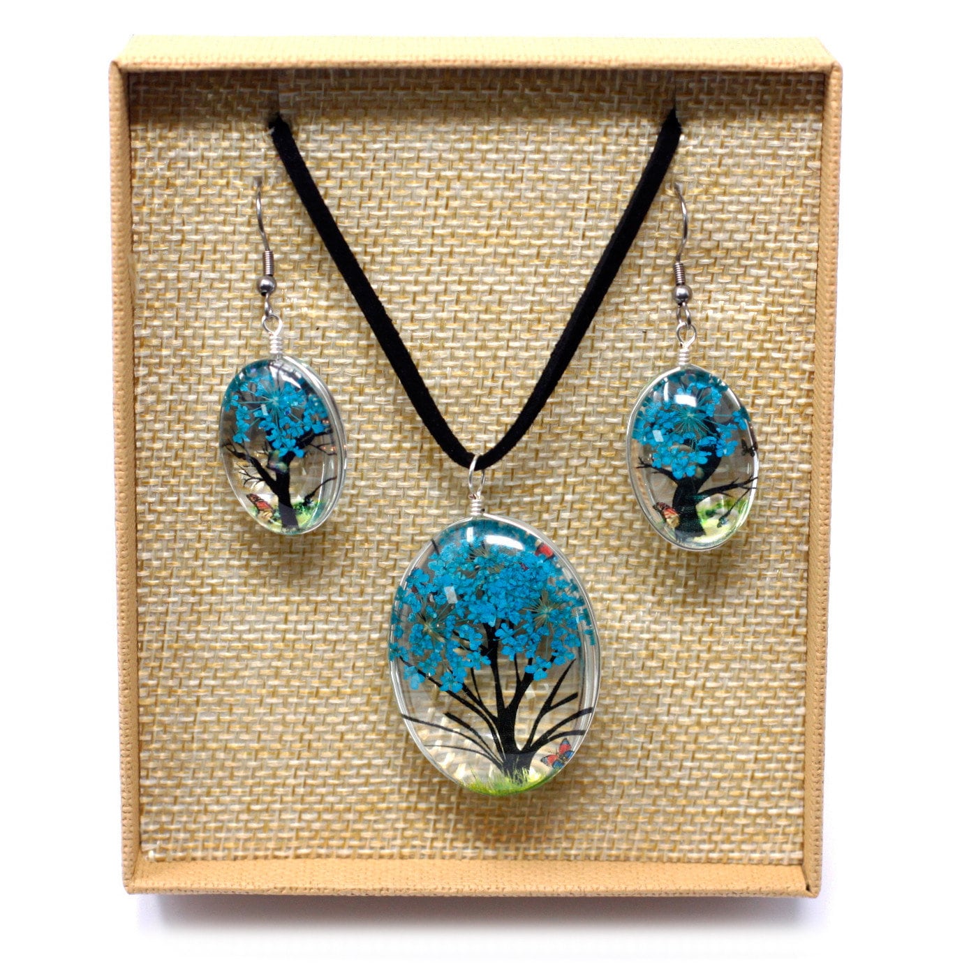 handmade Pressed Flowers Jewellery-Tree of Life jewellery set - Lavender Etsy