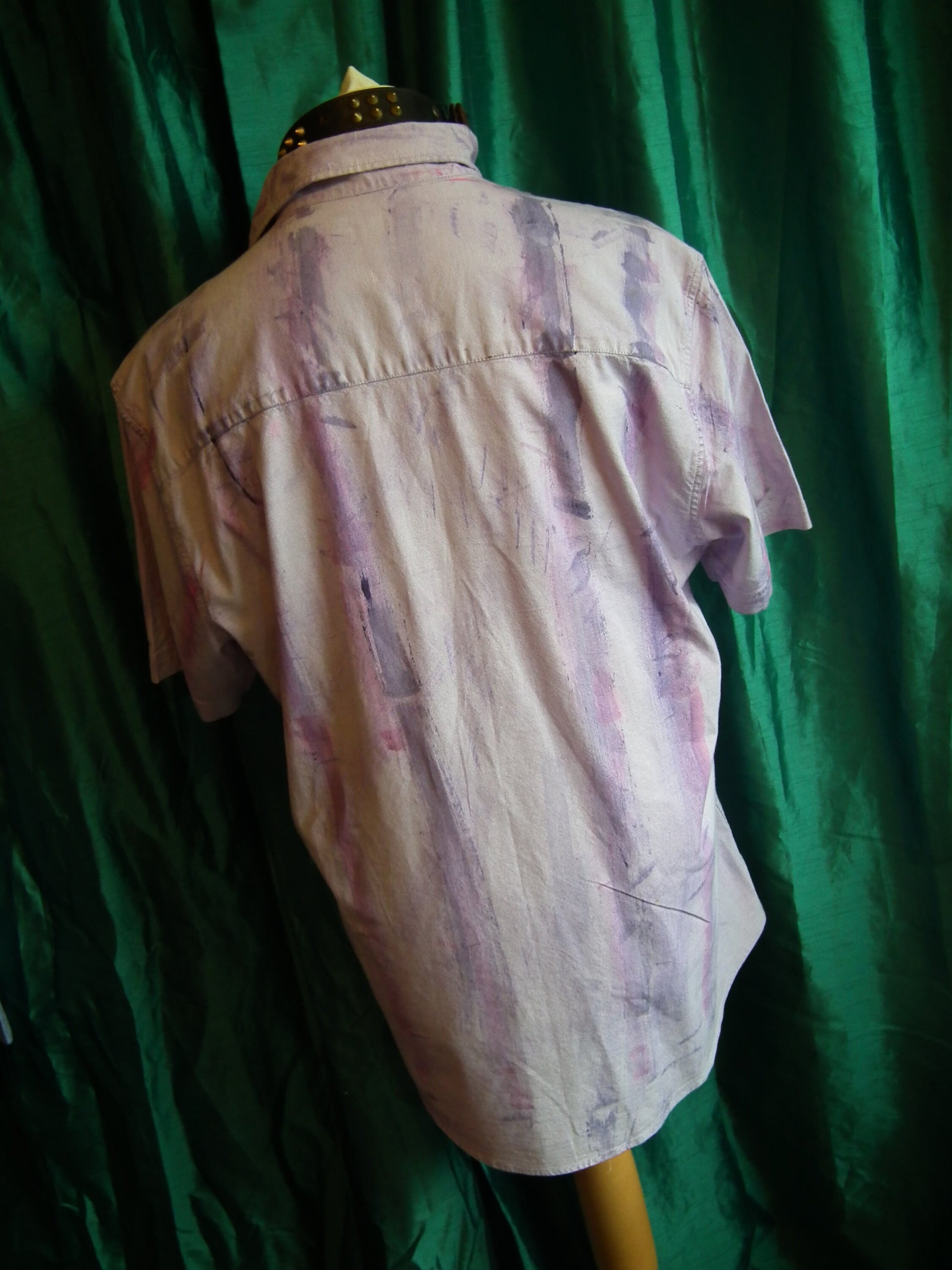 Bespoke Original  PINK/PURPLE PUNK hand-painted/patches punk unisex shirt-size xl, ch-48/50" Etsy