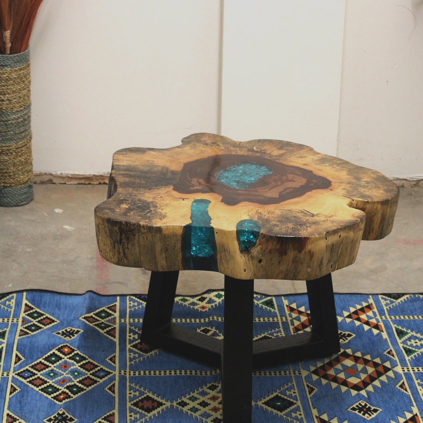 Tamarind wood and Resin Coffee Table-aqua- hand-made, recycled, unique- 46x77 (cm) x 10cm depth Etsy