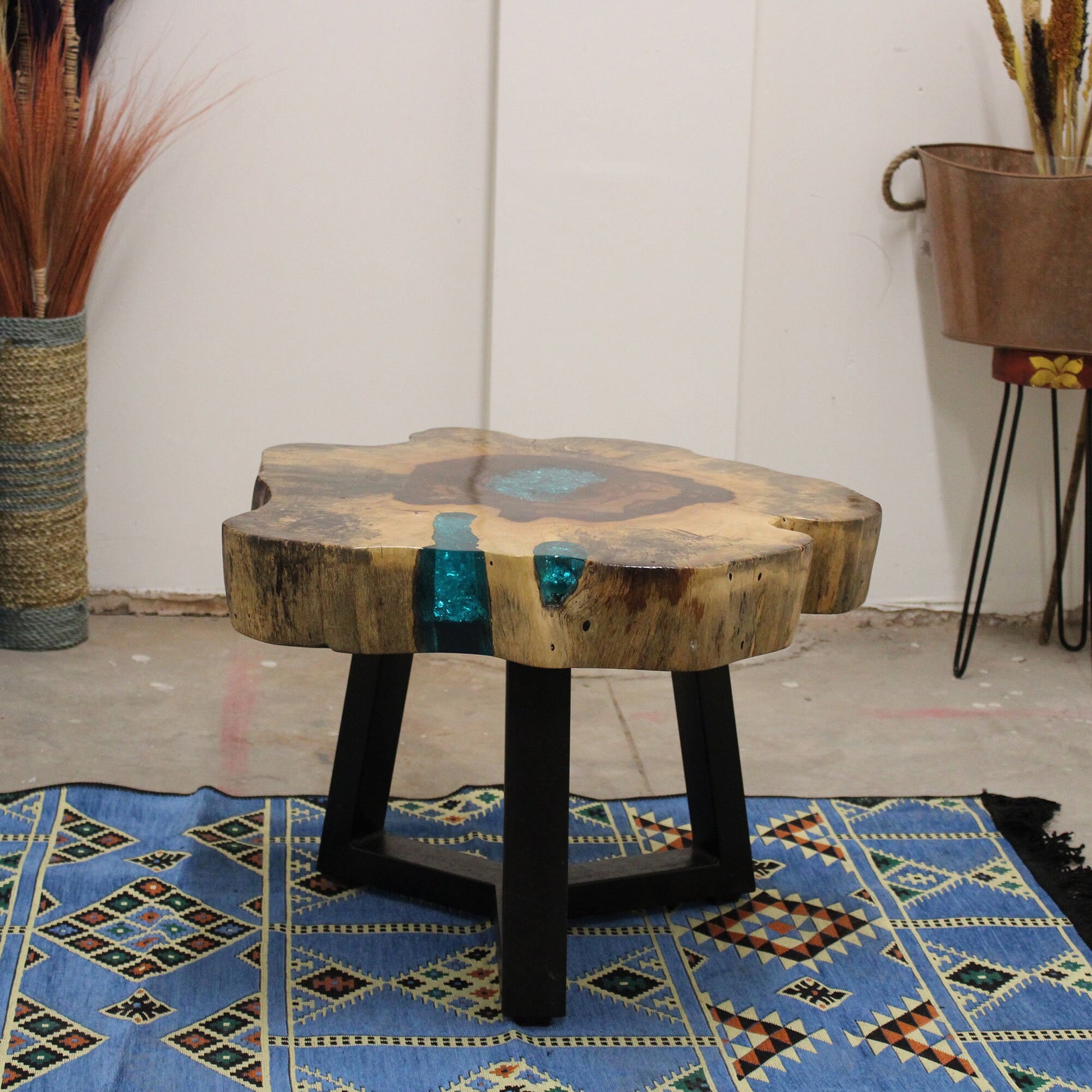 Tamarind wood and Resin Coffee Table-aqua- hand-made, recycled, unique- 46x77 (cm) x 10cm depth Etsy