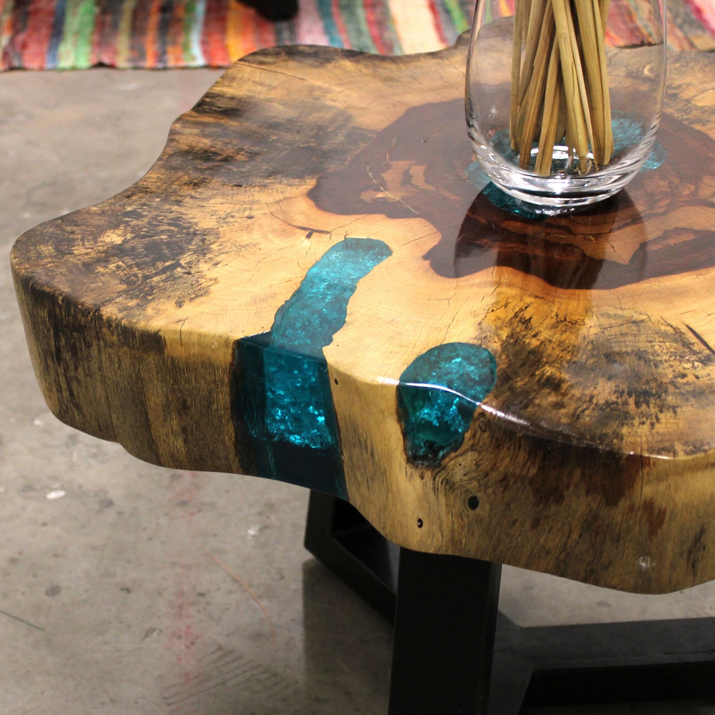 Tamarind wood and Resin Coffee Table-aqua- hand-made, recycled, unique- 46x77 (cm) x 10cm depth Etsy