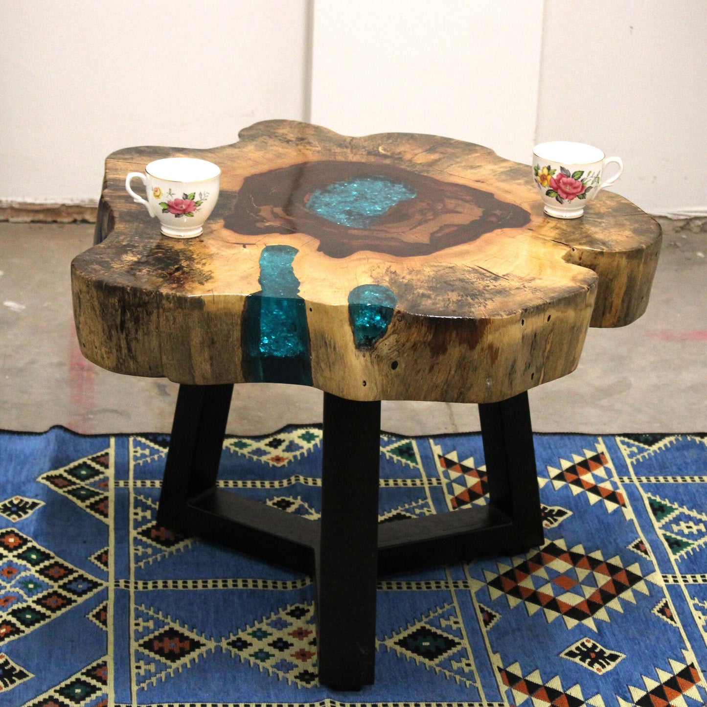 Tamarind wood and Resin Coffee Table-aqua- hand-made, recycled, unique- 46x77 (cm) x 10cm depth Etsy