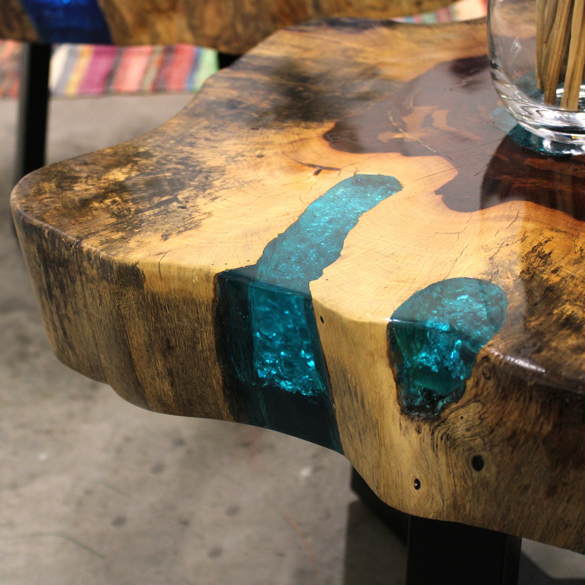 Tamarind wood and Resin Coffee Table-aqua- hand-made, recycled, unique- 46x77 (cm) x 10cm depth Etsy