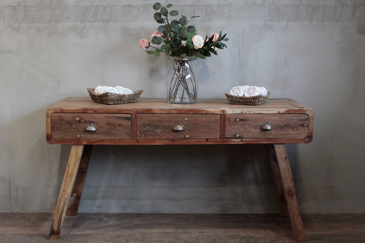 3 drawer hand-crafted Console Table - Recycled Wood - eco-friendly 150x50x80cm Etsy