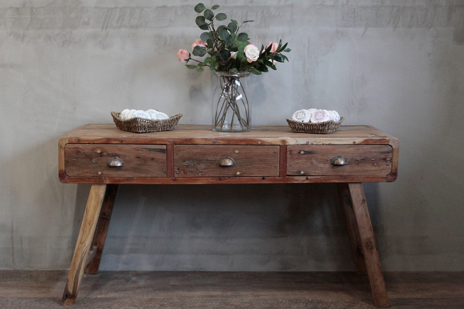 3 drawer hand-crafted Console Table - Recycled Wood - eco-friendly 150x50x80cm Etsy