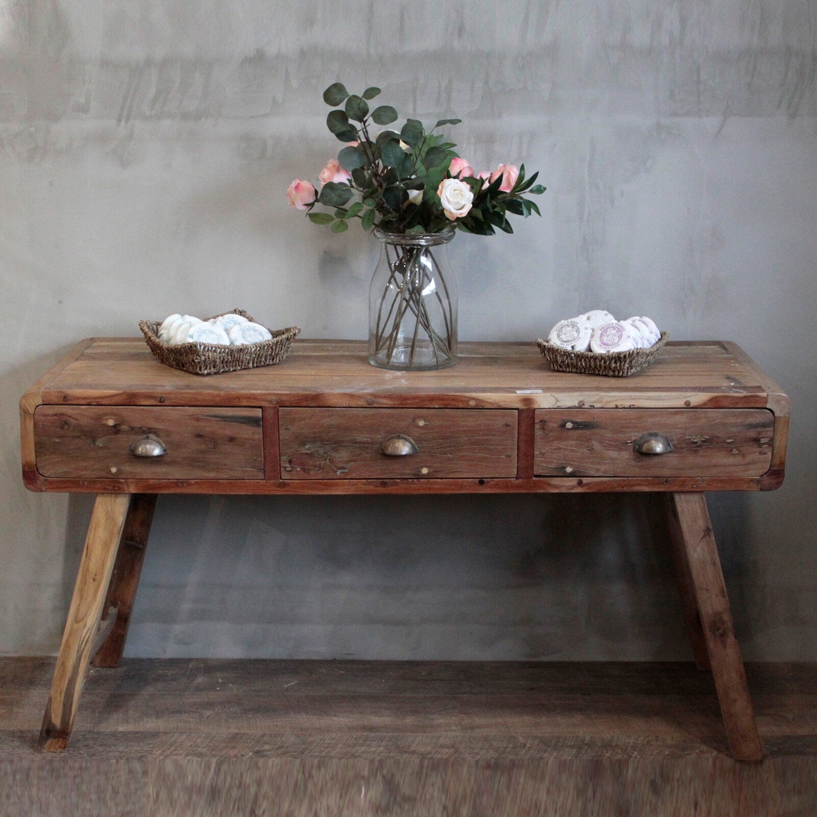 3 drawer hand-crafted Console Table - Recycled Wood - eco-friendly 150x50x80cm Etsy