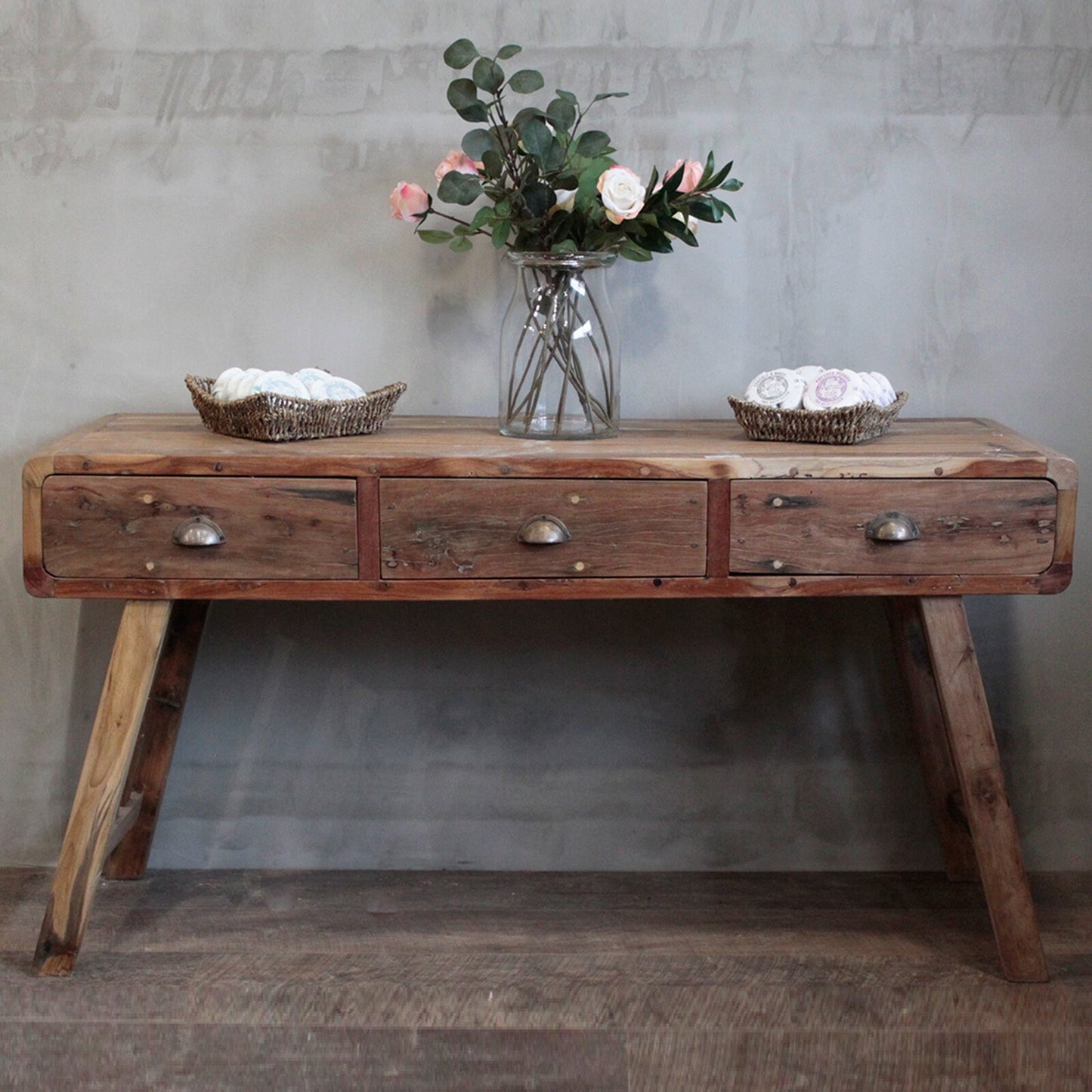 3 drawer hand-crafted Console Table - Recycled Wood - eco-friendly 150x50x80cm Etsy